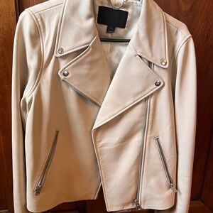 J. Crew Beige Leather Jacket with Silver Zippers
